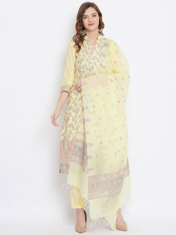 Safaa - Organic Cotton Woven Design Women Unstitched Dress Material With Dupatta (Set of 3)