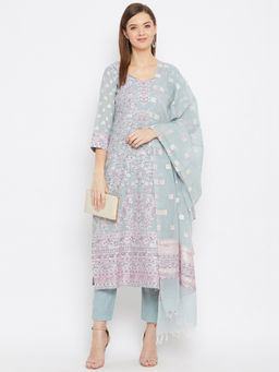 Safaa - Organic Cotton Woven Design Women Unstitched Dress Material With Dupatta (Set of 3)