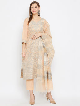 Safaa - Organic Cotton Woven Design Women Unstitched Dress Material With Dupatta (Set of 3)