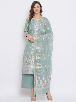 Safaa - Organic Cotton Woven Design Women Unstitched Dress Material With Dupatta (Set of 3)