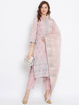 Safaa - Organic Cotton Woven Design Women Unstitched Dress Material With Dupatta (Set of 3)