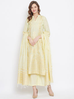 Safaa - Cotton Silk Woven Design Women Unstitched Dress Material With Dupatta (Set of 3)