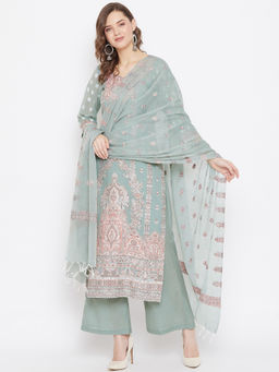 Safaa - Organic Cotton Woven Design Women Unstitched Dress Material With Dupatta (Set of 3)