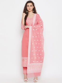 Safaa - Cotton Woven Zari Design Women Unstitched Dress Material with Silk Dupatta