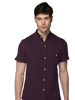 Club York - Mens Purple Half Sleeve Solid Shirt