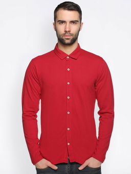 Club York - Mens Red Full Sleeve Solid Shirt