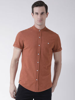 Club York - Mens Orange Half Sleeve Solid Shirt