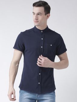 Club York - Men's Blue Half Sleeve Solid Shirt