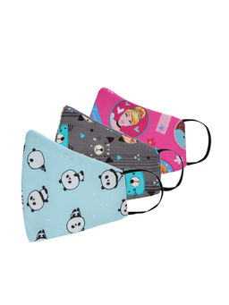 Tossido - 8-14 Years Unisex Kids 100% Cotton 3 Ply Anti Microbial Masks - Multi-Color (Free Size)