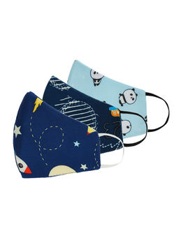 Tossido - 8-14 Years Unisex Kids 100% Cotton 3 Ply Anti Microbial Masks - Multi-Color (Free Size)