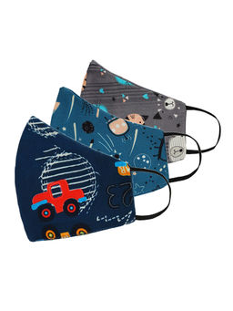 Tossido - 8-14 Years Unisex Kids 100% Cotton 3 Ply Anti Microbial Masks - Multi-Color (Free Size)