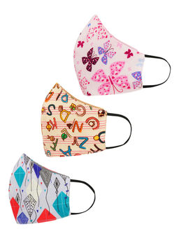 Tossido - 8-14 Years Unisex Kids 100% Cotton 3 Ply Anti Microbial Masks - Multi-Color (Free Size)