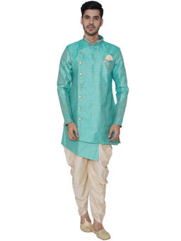Manyavar - Light Green Silk Blend Semi Indo Western Kurta and Patiala (Set of 2)