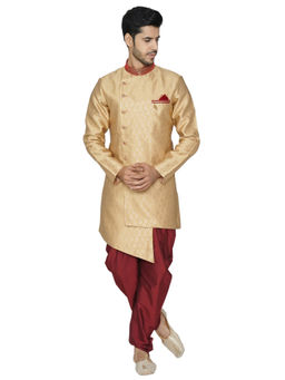 Manyavar - Beige Self Design Semi Indo Western Kurta and Patiala (Set of 2)