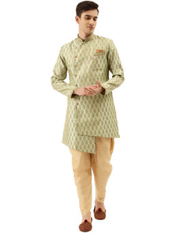 Manyavar - Light Green Silk Blend Semi Indo Western Kurta and Patiala (Set of 2)