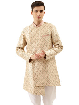 Manyavar - Beige Silk Blend Semi Indo Western Kurta and Patiala (Set of 2)