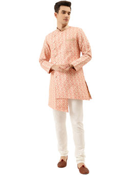 Manyavar - Gajari Silk Blend Semi Indo Western Kurta and Patiala (Set of 2)