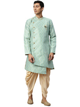 Manyavar - Men's Blue Semi Indo Western Kurta with Patiala (Set of 2)