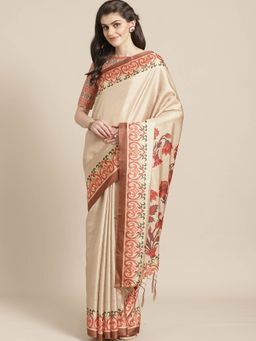Sareemall - Beige Floral Printed Saree