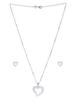 Jewels Galaxy - Silver Toned Platinum Plated CZ Stone Studded Necklace With Earrings