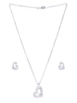 Jewels Galaxy - Silver Toned Platinum Plated CZ Stone Studded Necklace With Earrings