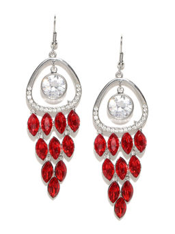 Jewels Galaxy - Red Silver Plated CZ Stone Studded Handcrafted Drop Earrings