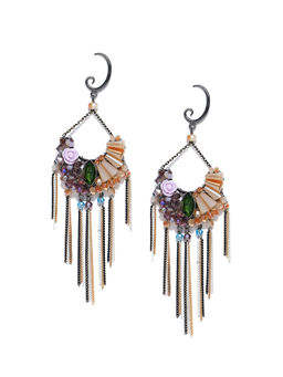 Jewels Galaxy - Multi-Color Silver Plated Handcrafted Tasselled Earrings