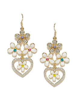 Jewels Galaxy - Gold Toned CZ Stone Studded Handcrafted Floral Drop Earrings