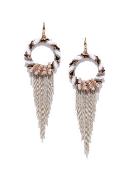 Jewels Galaxy - Beige Gold Plated Circular Stone Studded Handcrafted Drop Earrings