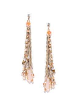 Jewels Galaxy - Beige Gold Plated Stone Studded Handcrafted Drop Earrings