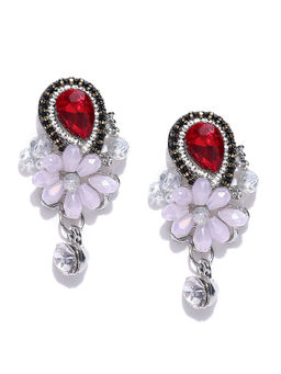 Jewels Galaxy - Multi-Color Silver Plated Handcrafted Floral Drop Earrings