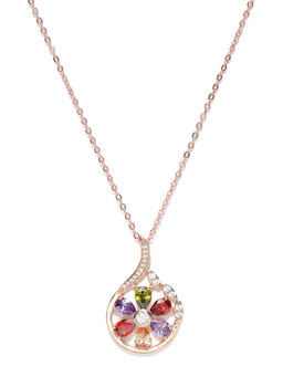 Jewels Galaxy - Multi-Color Rose Gold Plated Stone Studded Pendant Necklace