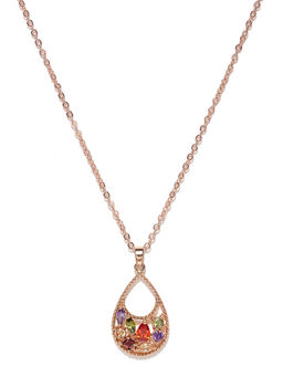Jewels Galaxy - Multi-Color Rose Gold Plated Stone Studded Pendant Necklace