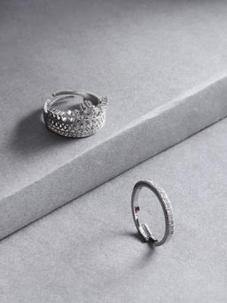 Jewels Galaxy - Amazing AD Crown Inspired Silver Plated Brilliant Ring (Pack of 2)