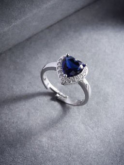 Jewels Galaxy - Blue Ravishing Heart Crystal Silver Plated Brilliant Ring