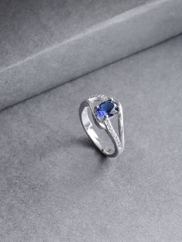 Jewels Galaxy - Blue Ravishing AD & Crystal Silver Plated Trendy Ring