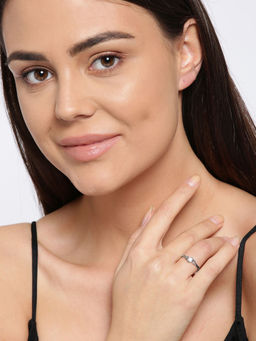 Jewels Galaxy - Delicate American Diamond Silver Plated Elegant Adjustable Ring