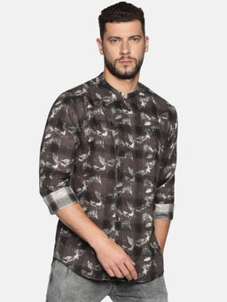 SHOWOFF - Cotton Grey Floral Printed Slim Fit Shirt