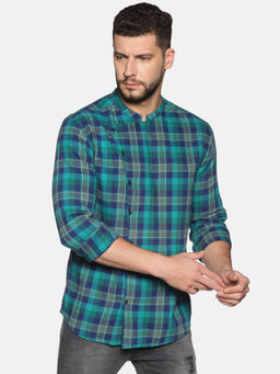 SHOWOFF - Cotton Green Checks Printed Slim Fit Shirt