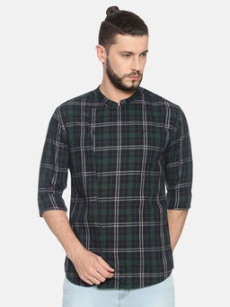 SHOWOFF - Cotton Green Checks Casual Slim Fit Shirt