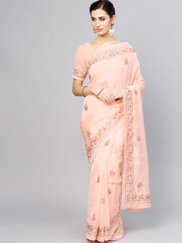 Sareemall - Peach Organza Embellished Saree with Unstitched Blouse