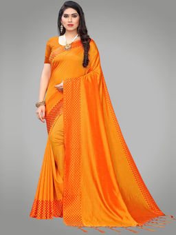 Sareemall - Orange Silk Handloom Saree with Unstitched Blouse