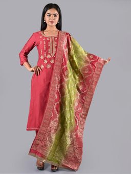 Biba - Red Muslin Cotton Easy Stitch Suit Set (Set of 3)
