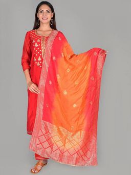 Biba - Red Chanderi Easy Stitch Suit Set (Set of 3)