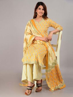 Biba - Yellow Unstitched Dress Material Suit (Set of 3)