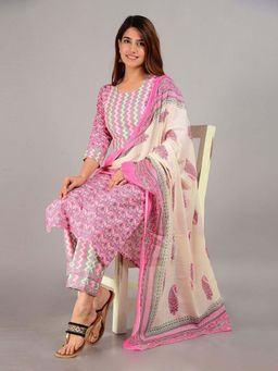 Biba - Pink Unstitched Dress Material Suit (Set of 3)