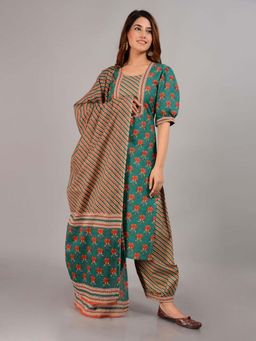 Biba - Turquoise Unstitched Dress Material Suit (Set of 3)