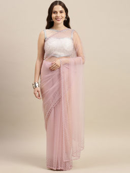 Soch - Purple Net Solid Saree with Unstitched Blouse