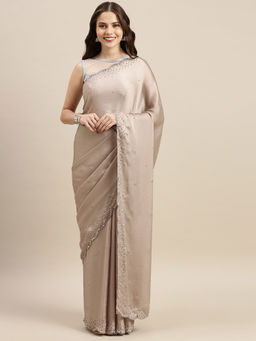 Soch - Grey Silk Blend Solid Saree with Unstitched Blouse
