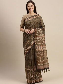 Soch - Green Chanderi Silk Printed Saree with Unstitched Blouse